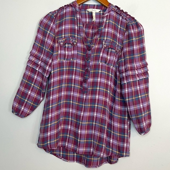 Matilda Jane All Day Millie Plaid Popover Top Blouse Sz S - Picture 2 of 8
